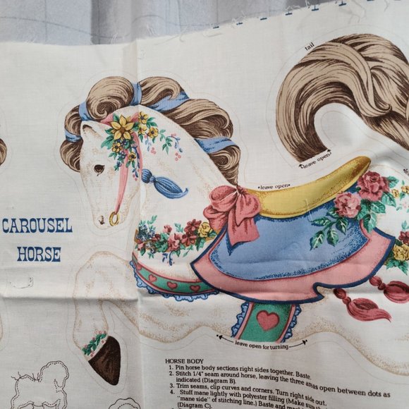 Carousel Horse/Fabric Craft Panel & Applique/2 panels VTG - Picture 2 of 7